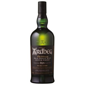 Bottle of Ardbeg 10 year old single malt scotch whisky